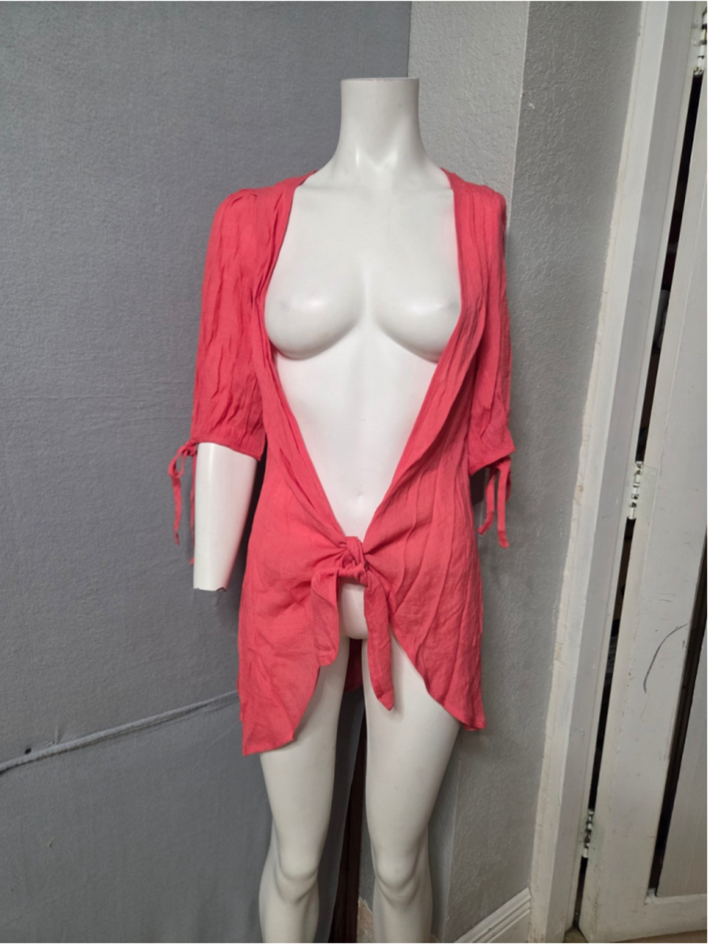 Women's Unbranded Coral Tie-Front Swim Coverup Size S